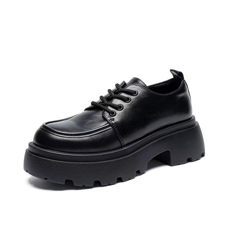 Thick-soled small leather shoes women's new autumn college style versatile black single shoes round head