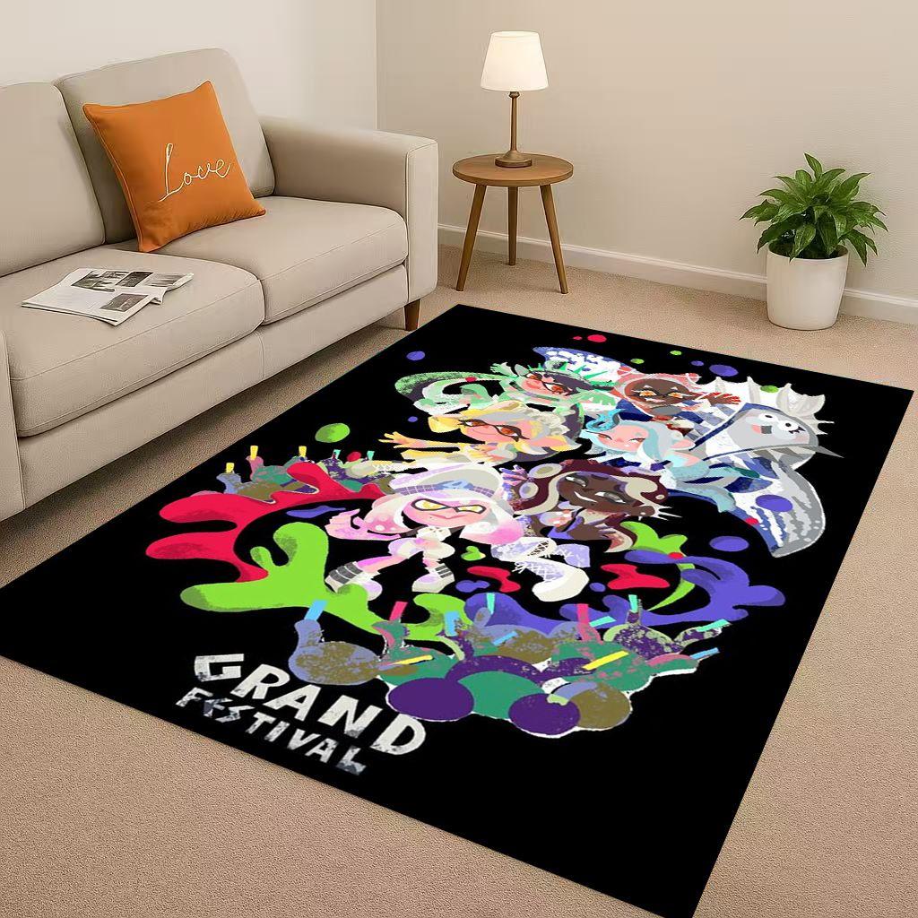 3D Splatoon Game Cartoon Living Room Non Slip Area Rug Soft Carpet for Bedroom Playroom Sofa,Easy Clean Home Decor Doormat