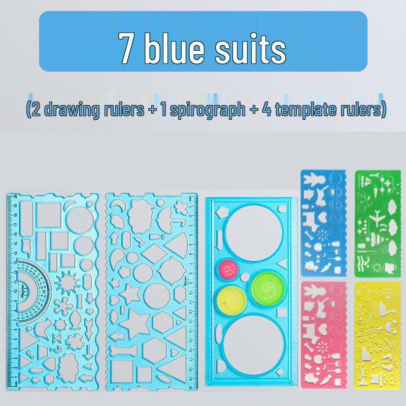 Elementary Students' Multifunctional Ruler Set: Includes Straight, Template, Circle, Hollow, and Variable Kaleidoscope Rulers