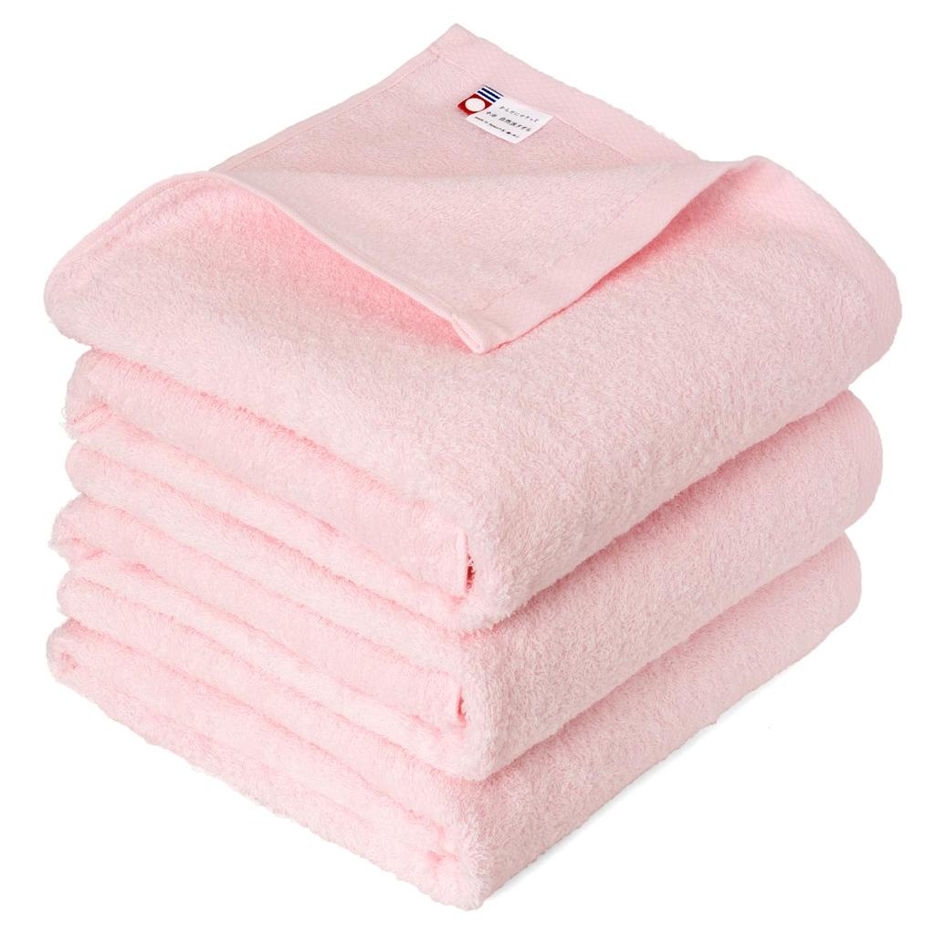 oruTa Imabari Towel Bath Towel Set of 3, Thin, Quick Drying, Made In Japan, Natural, 65x120cm, 100% Cotton, Pink