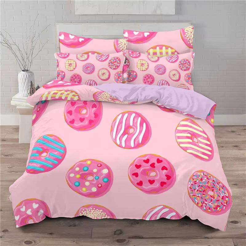 Soft Cute Donuts Duvet Cover Set Dessert Theme Bedding Set For Girls Boys Gifts Microfiber Funny Cartoon Tasty Foods Quilt Cover