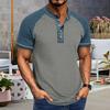 Maglietta da uomo con colletto Henry, in cotone, casual, a maniche corte