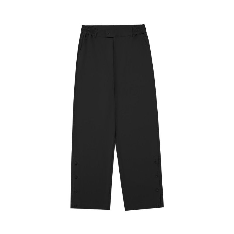 

Bodydream Buttoned Hem Suit Pants Men s Straight-Leg Trousers Loose Casual Pants Wide-Leg Pants Drapey Suit Pants Black S(Within 60kg)