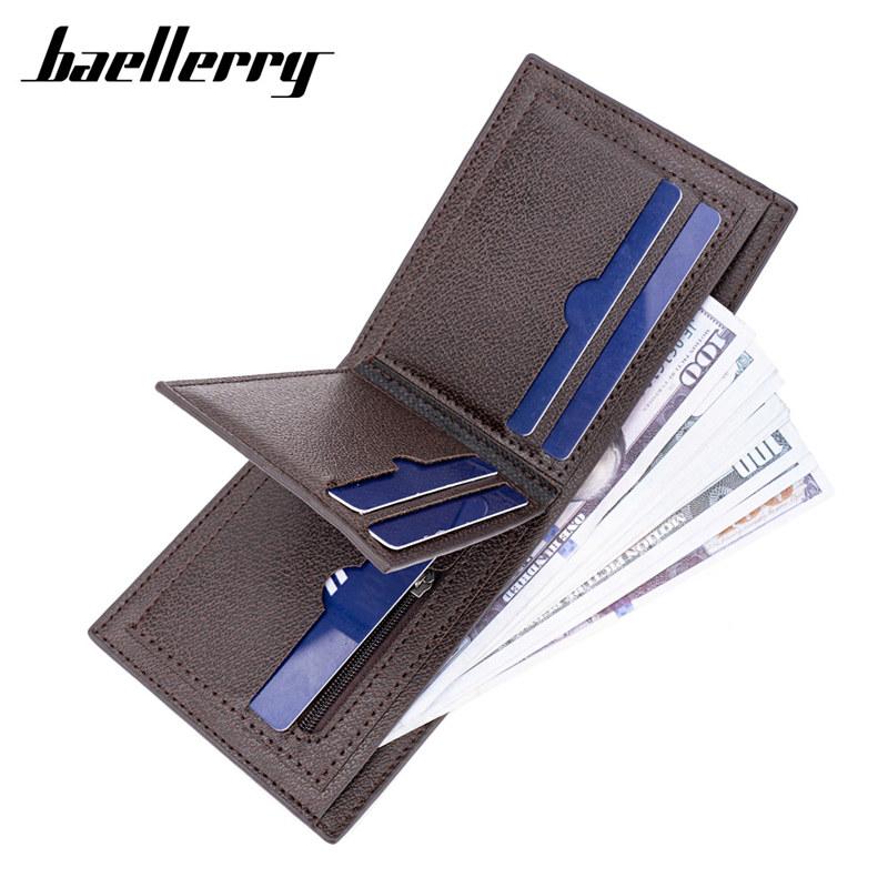 Baellerry Men Short Wallets Vintage Design Artificial Leather Trifold Wallet Fashion Card Holder Purse
