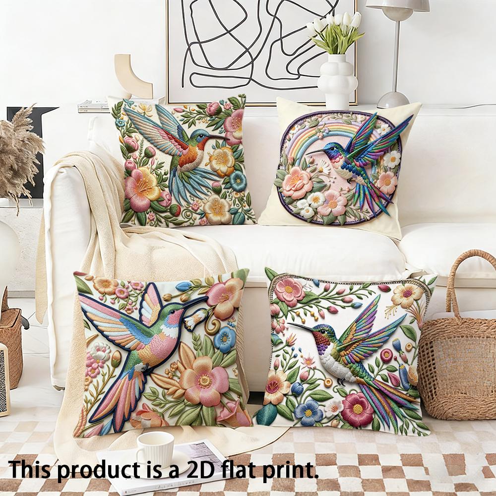 Hummingbird flower texture Doublesided Printed pillow cover Short plush Suitable living room bedrooms sofas throw cushion cover