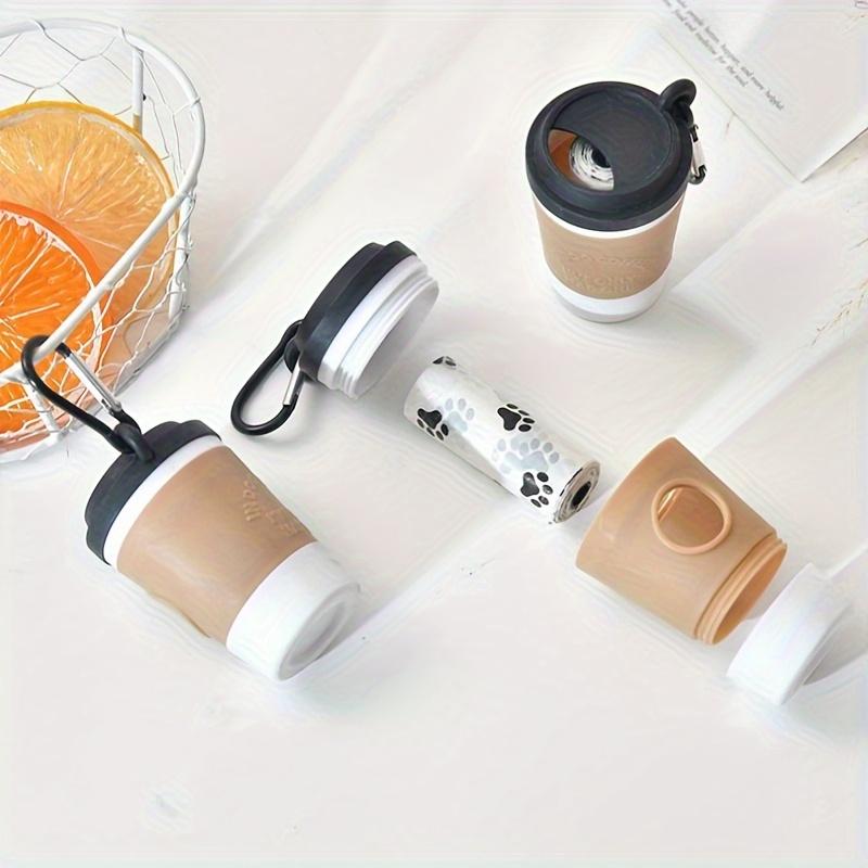 Dog Poop Bag Dispenser,Portable Coffee Cup Shape,Built-In Waste Storage,Hands-Free Clip for Outdoor Walking,Trash Bag Dispenser