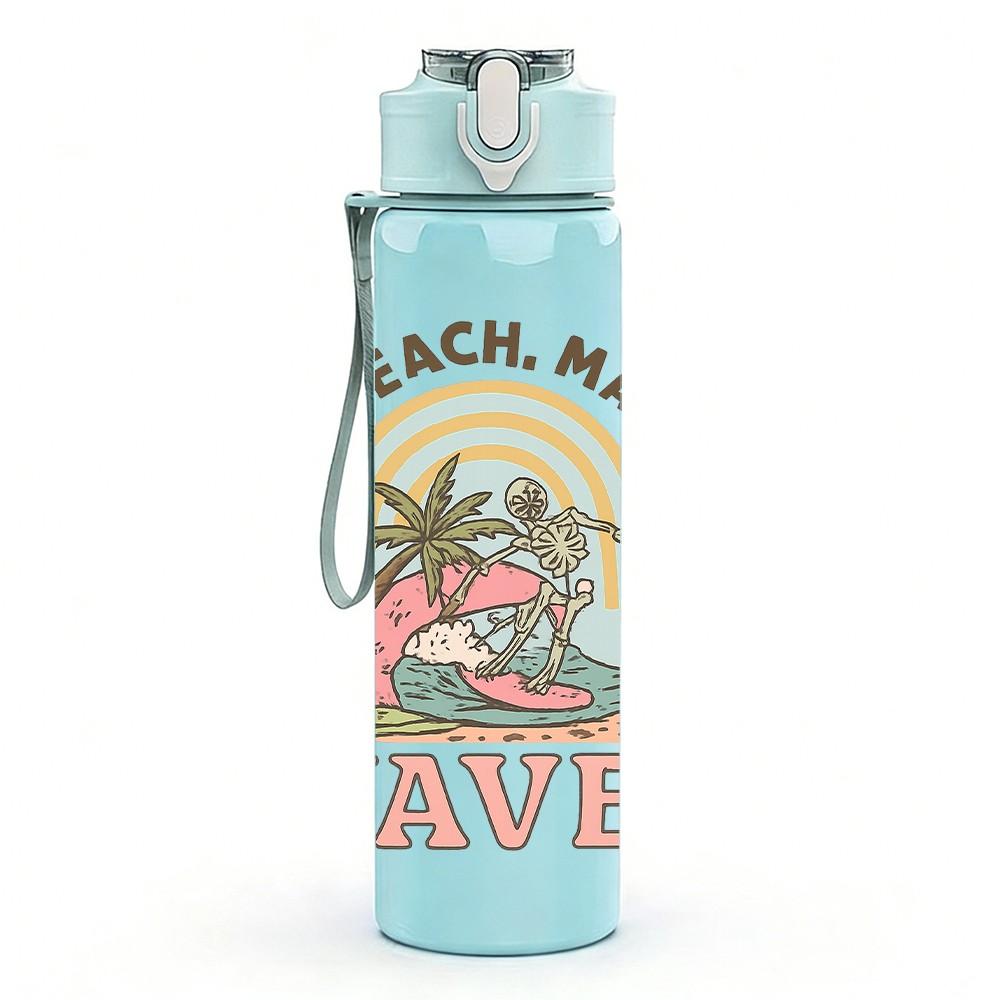 1PC Beach Waves Tropical Print 750ml Color Plastic Sports Water Bottle Leakproof Flip Straw Lid Suitable for Sports Office Home Use