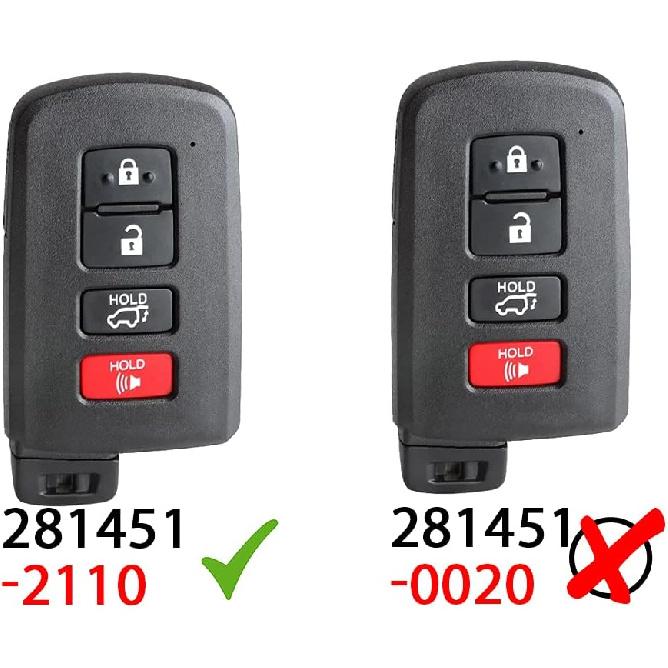 Car Key Fob Replacement Smart Remote Key for Toyota Highlander 2014 2015 2016 2017 2018  4 Buttons (FCC ID:HYQ14FBA P/N: 281451-2110 1551A-14FBA