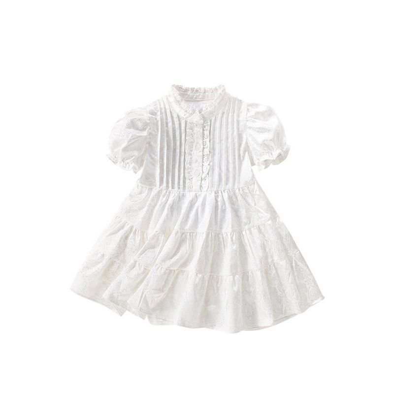 Girl Princess Dress Summer Dress New Arrival Fashion Kids White Stand Collar Birthday Dress Girl Shirt Dress