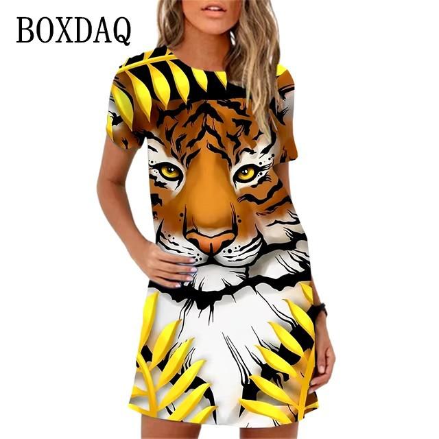 New Fashion Cute Cartoon Women's Dresses Summer Short-sleeved Casual Animal 3D Digital Printing Dress