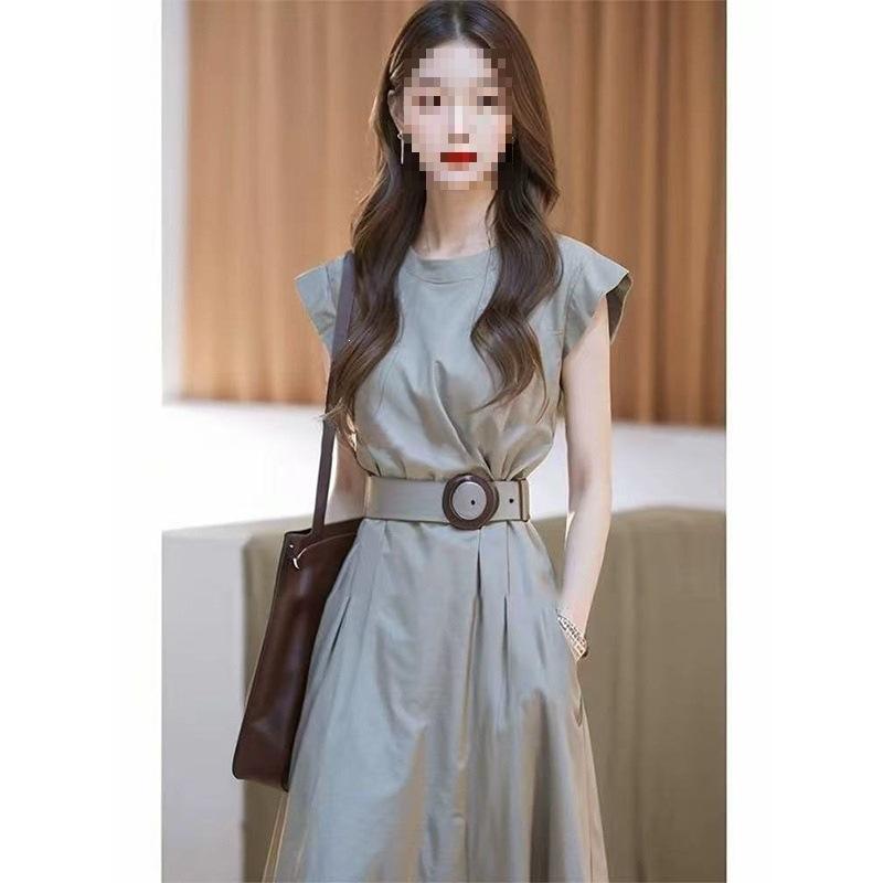 Cold department unique gray waist dress women's new super fire women's clothing summer light luxury high sense