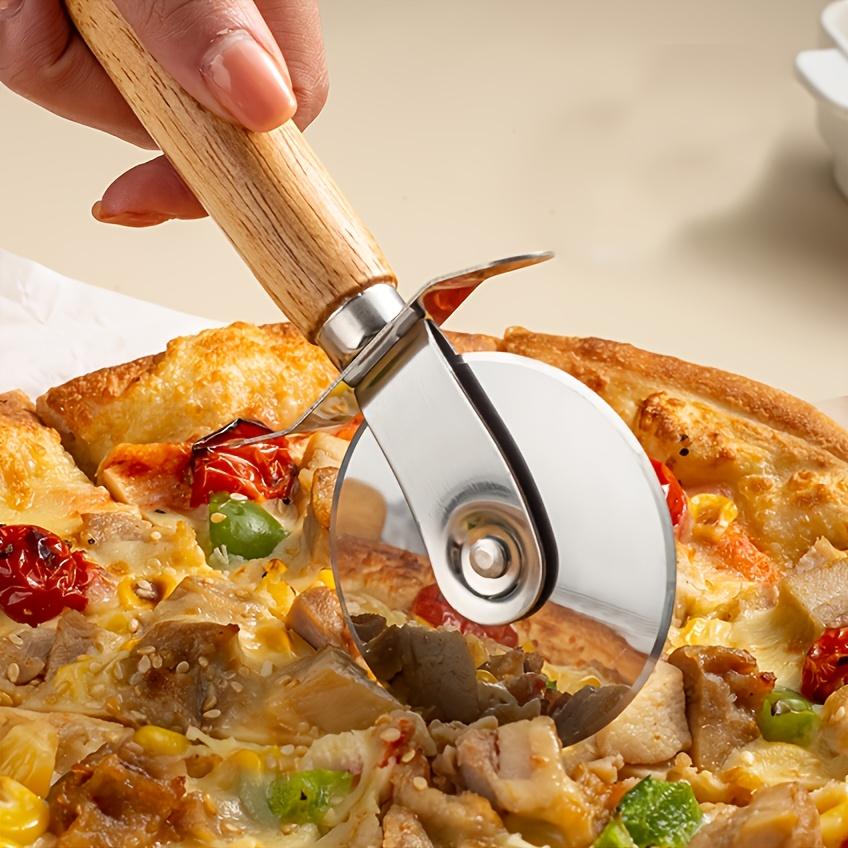 Premium Stainless Steel Pizza Cutter Wheel with Ergonomic Wooden Handle - Smooth Rolling Blade for Effortless Slicing of Pizza and Bread,