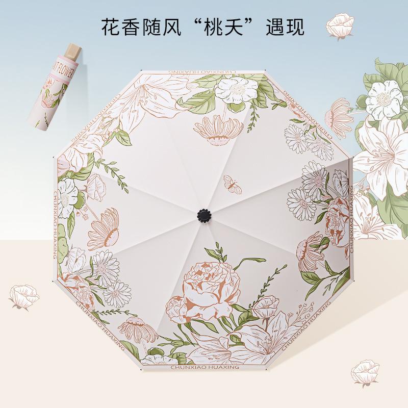 Manual Umbrella, Folding Umbrella, Thickened and Reinforced Weather and Rain Dual-purpose Women's Sunscreen Umbrella, UV-proof Sun Umbrella, Portable