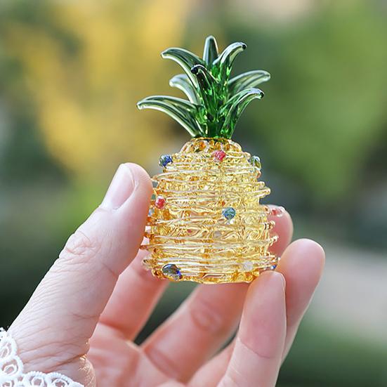 Figura de Piña de Vidrio Soplado a Mano Coleccionable Mini Adornos de Fruta Escultura de Piña de Cristal Artificial para Manualidades Decoración del Hogar Cocina