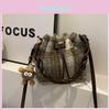 Street Style Chic Plaid Bucket Bag Women's Handbag 2024 Winter New Drawstring Purse Single Shoulder Crossbody