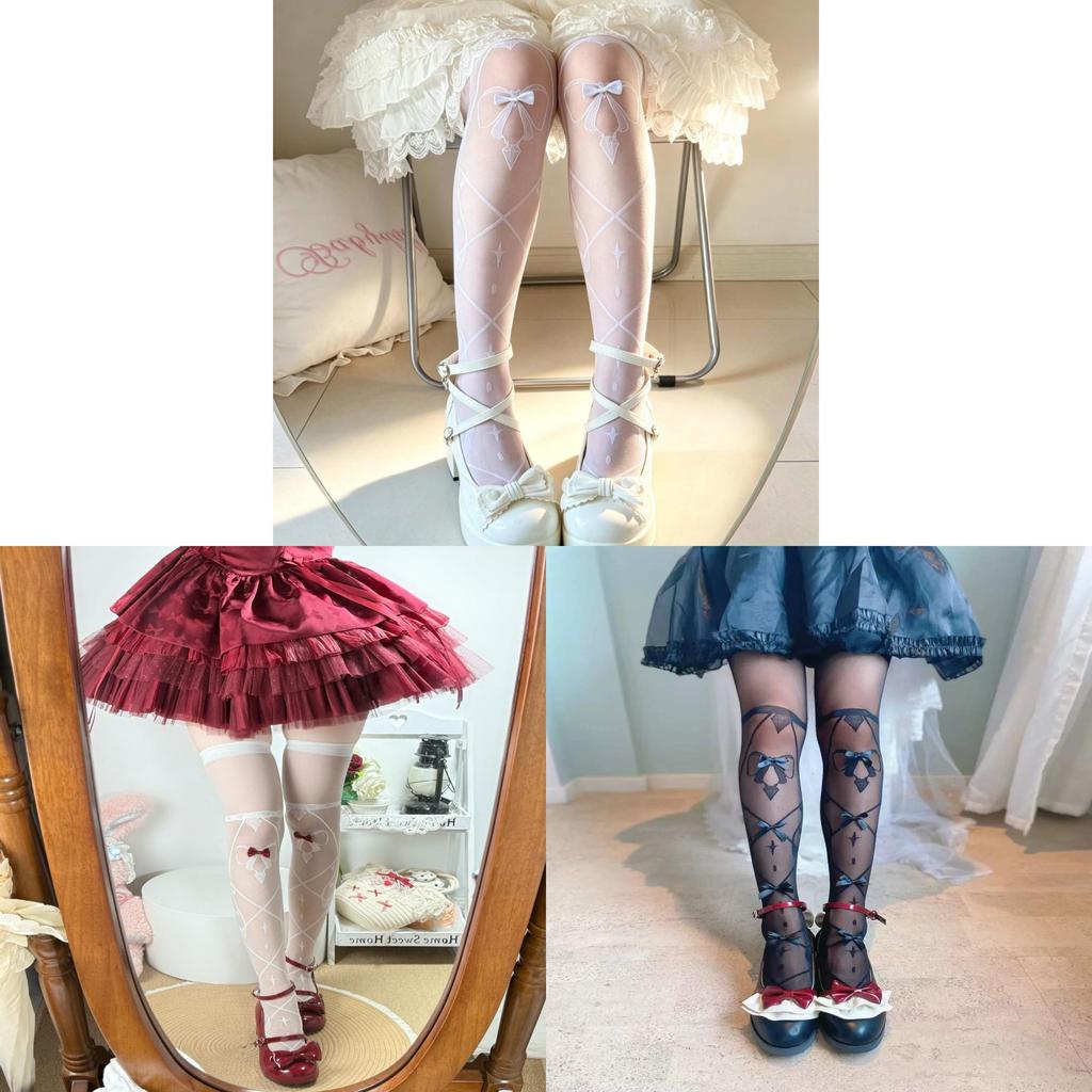 Lolita Overtheknee Stockings With Butterfly Bow Summer Sheer Nylon For Women