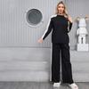 Conjunto de dos piezas de suéter de punto casual para mujer de otoño invierno, tops de manga larga tipo jersey y pantalón de pierna ancha, chándal