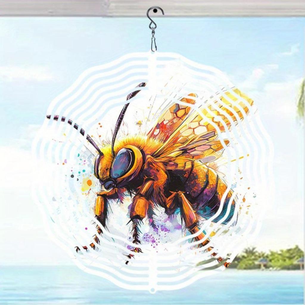 Metal Wind Spinner Garden Decor Outdoor Hanging Motion Bee Design for Patio Yard Holiday Ornament No Battery Needed