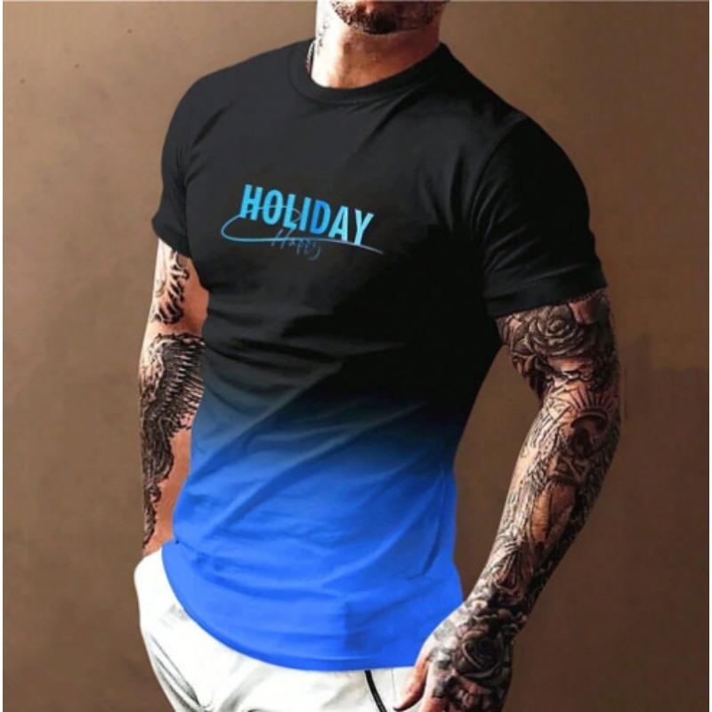 Men's 3D Printed T-Shirt gradient color Short Sleeve O-Neck Pullover casual top