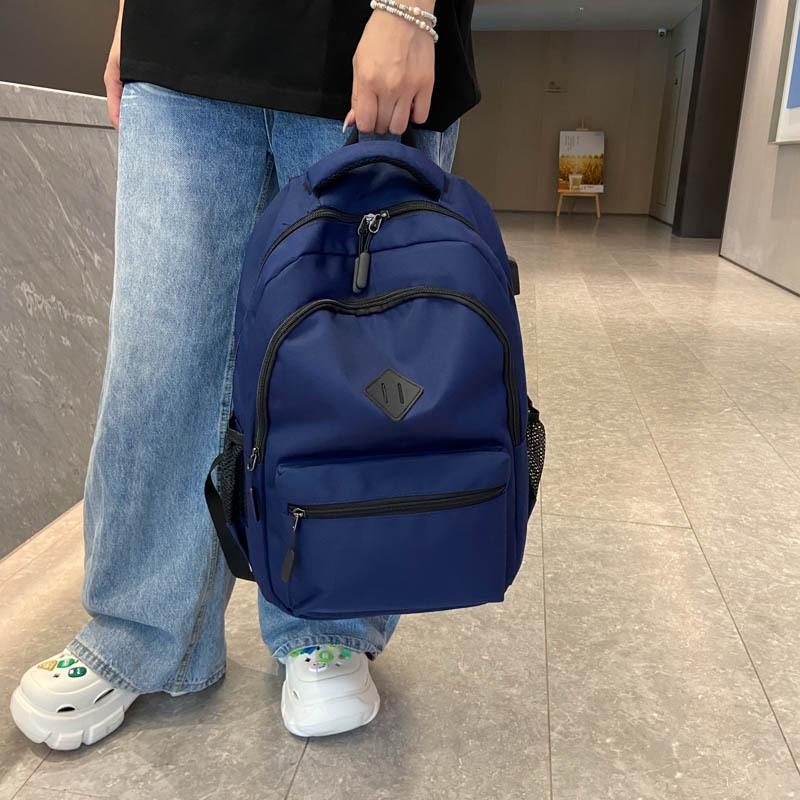 

Niche casual double backpack schoolbag waterproof travel bag computer bag large capacity student bag black simple 0.51kg