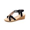 Fashion Summer Fashion New Casual Wedge Round Head Flower Comfortable Solid Color Bead Women's Plus Size Sexy Sandals