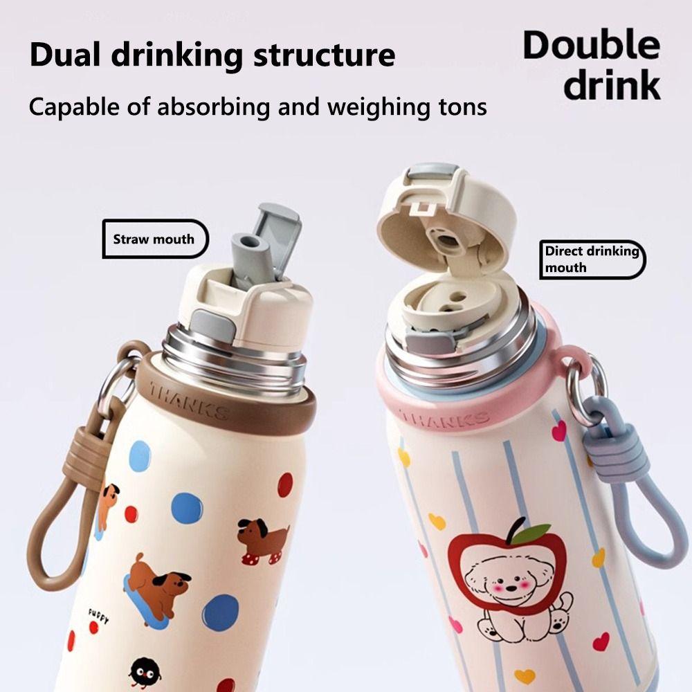500ml Thermal Cup with Straw Straw Water Bottle Cute Insulated Cup  Kids