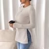 New Round-neck Slit Long-sleeved Versatile Casual Women's Base Layer T-shirt