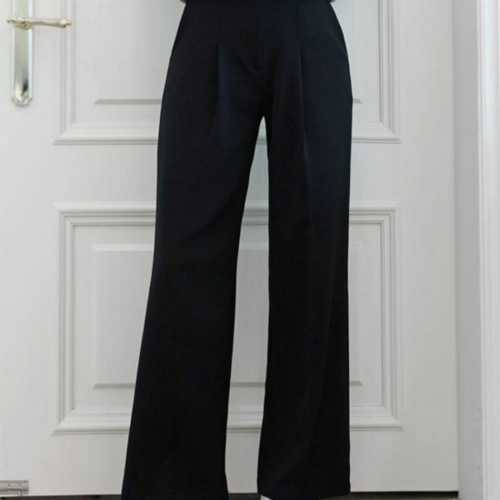 New Arrivals Open Run Women Rayon Span Double Pintuck Semi Wide Slacks