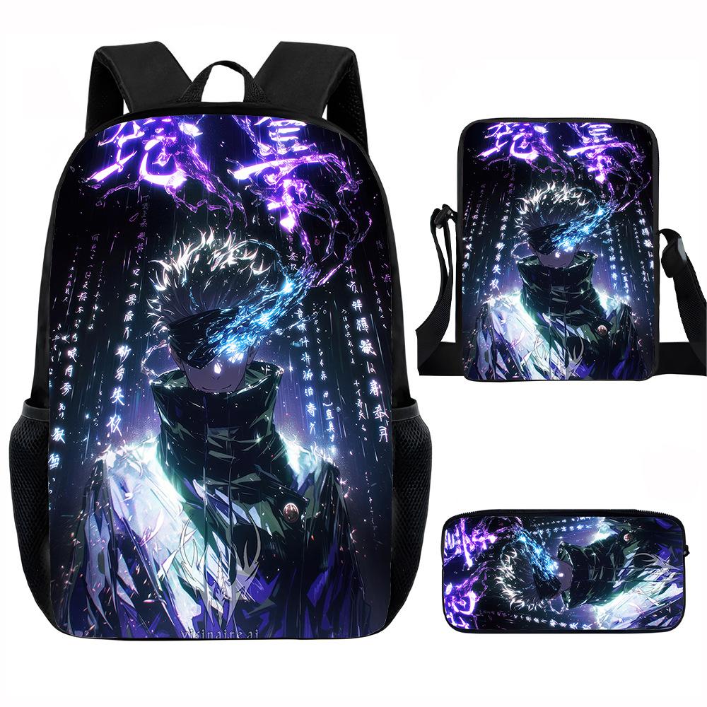 J-Jujutsu Kaisen 3pcs Set Backpack 40cm/15.7inch School Bags Shoulder Bag Pencil Case Computer Book Bag for Boys Girls Best Gift