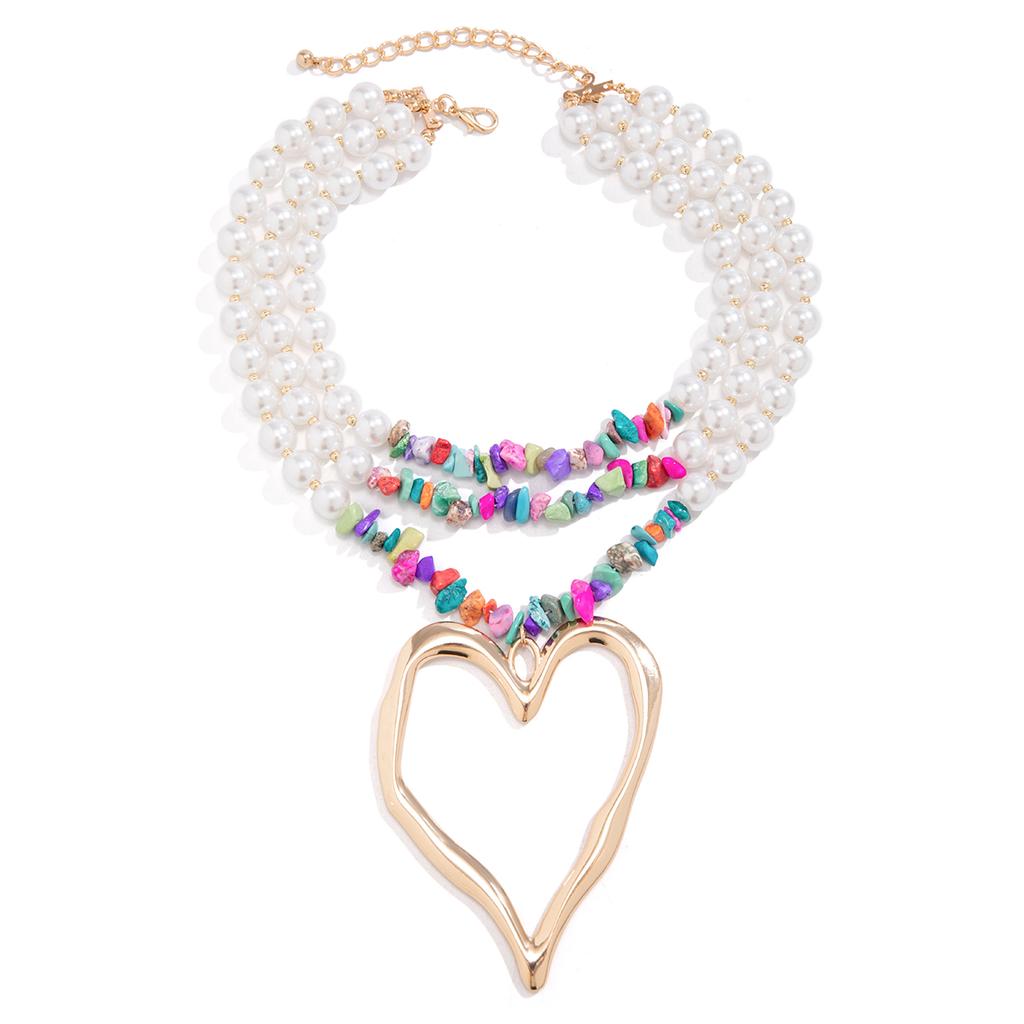 Ingemark Elegant Big Love Heart Pendant Choker Necklace for Women Multilayer Imitation Pearl Chain Grunge Jewelry Steampunk Gift