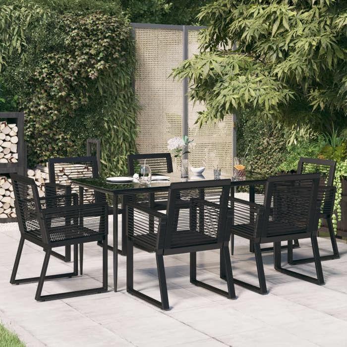 VidaXL Ensemble à manger de jardin 7 pcs Noir Rotin PVC, ensemble de salle à manger, ensemble de salle à manger d'extérieur, 3156549