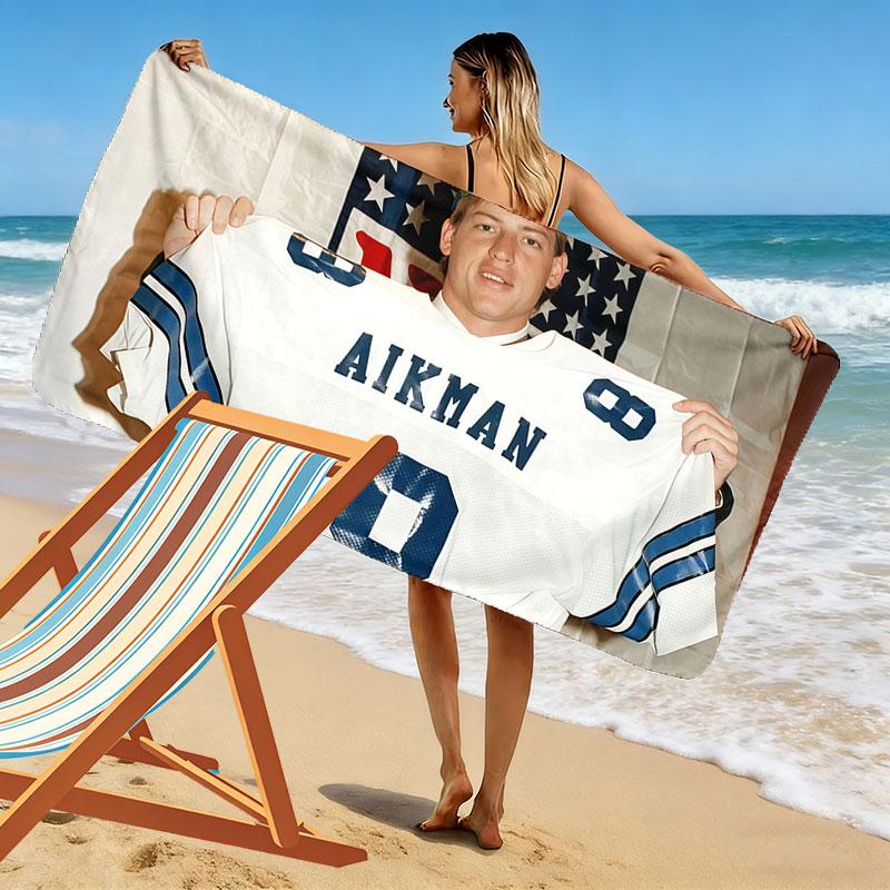Troy Aikman Print Beach Towel, Large Soft Quick Dry Towel for Beach Camping Swimming