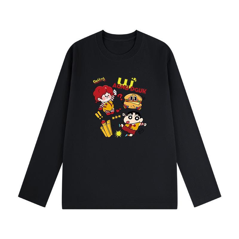 

230g HK-Style Cotton Loose-Sleeve T-shirt with Creative Autumn Print and Round Neck. M (100-115 jin)