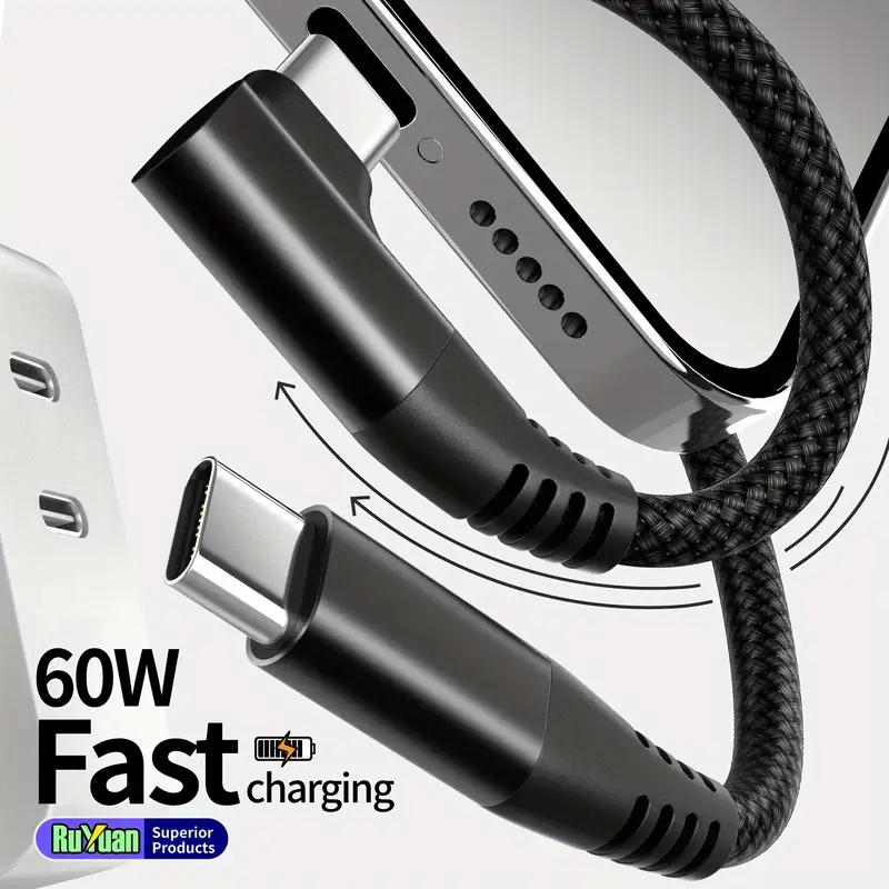 60W 3A USB-C auf Typ-C Schnelllade-Geflechtdatenkabel 90-Grad-Rechtwinkel für iPhone 15 Plus Pro Max Android für iPad