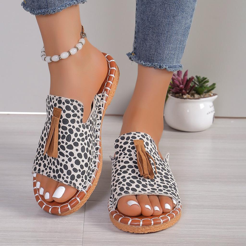 Fashion Trend Ladies Shoes 2024 New Fashion Solid Leopard Print Women's Sandals Summer Casual Outdoor Slippers Women Plus Size 43