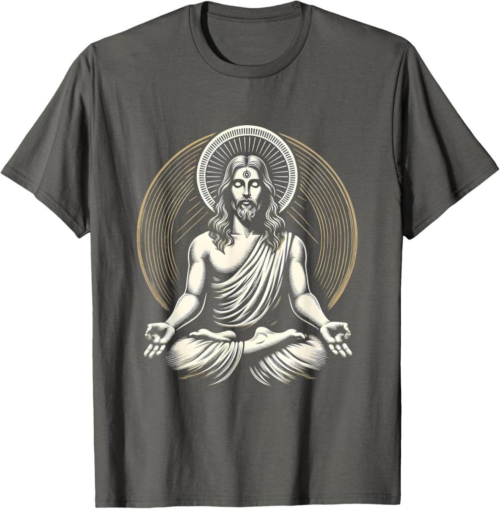 Jesus Meditating Spiritual Zen Graphic Tee Men's Cotton Casual Short Sleeve T-Shirt