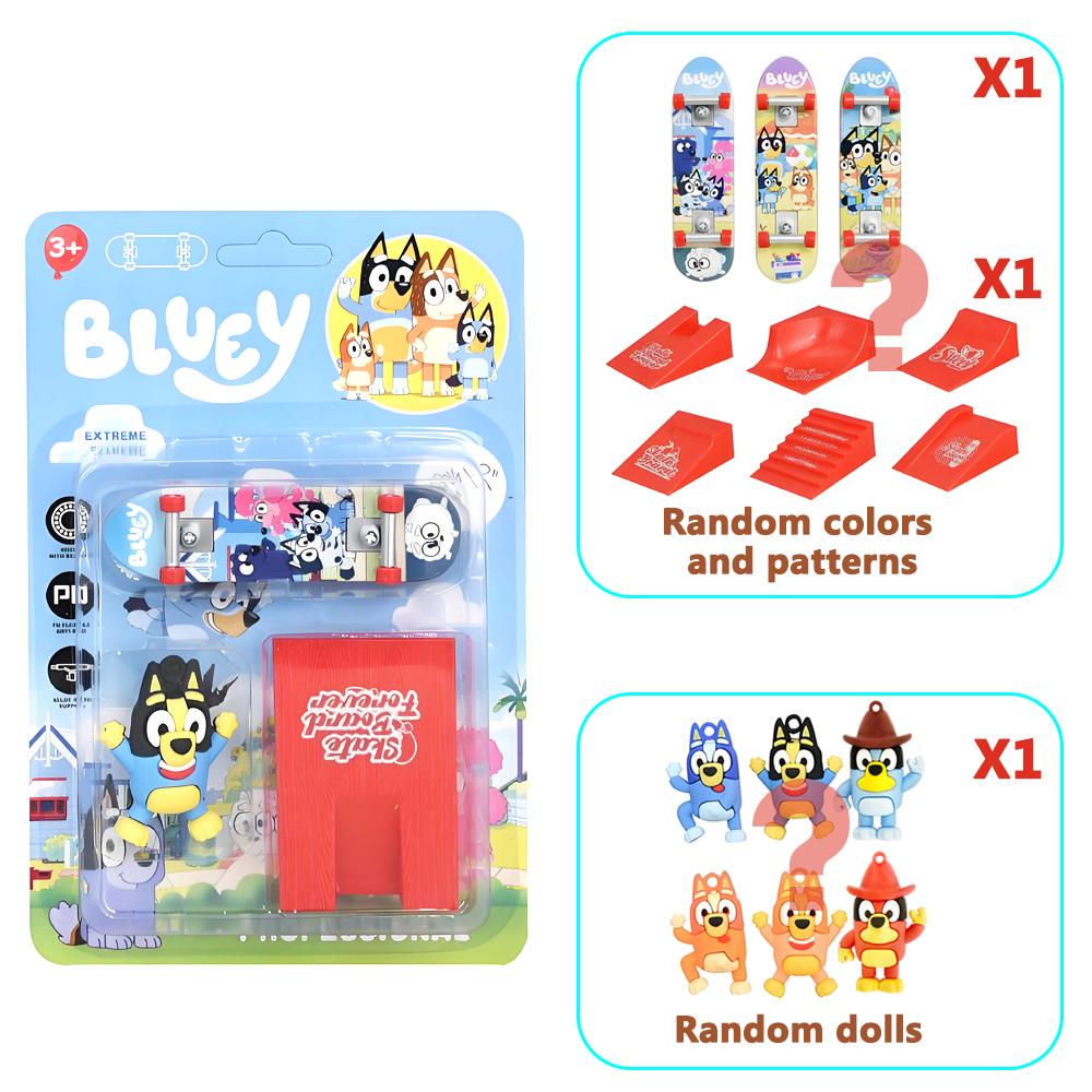 3 Stile Bluey und Bingo Anime Figur Skateboarden Roller Skatepark Modell Kinder Finger Skateboard Spielzeug