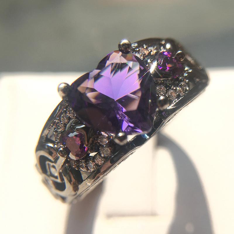 Platform Jewelry, Gold, Black And White Color-Preserving Love Heart-Shaped Zircon Ring.