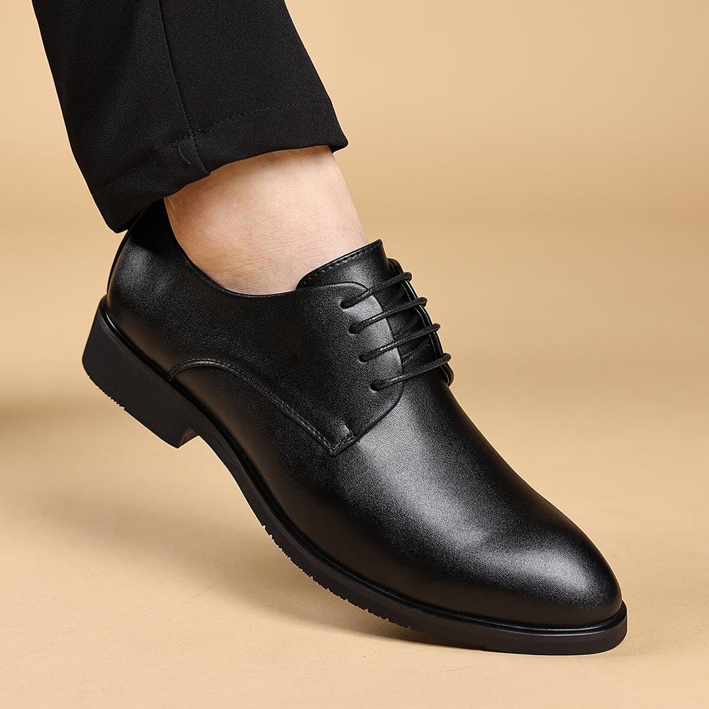 Youthful Outdoor Men's Leather Shoes with Built-in Heel Lift Soft Soles Trendy Versatile Formal Business All-season Durable Casual Comfortable Shoes