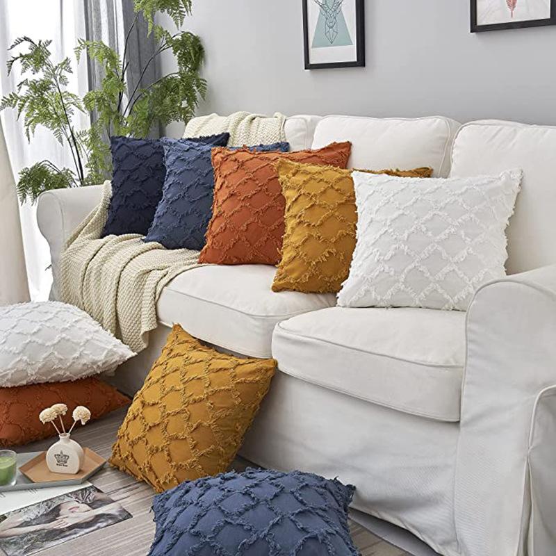 Pillow Home Pillow Cover Double-sided Cotton Linen Checkered Back Pillow Cushion Sofa Lumbar Pillow
