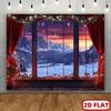 2D Christmas Sunset Window Backdrop Snowy Mountain Scenery Studio Background