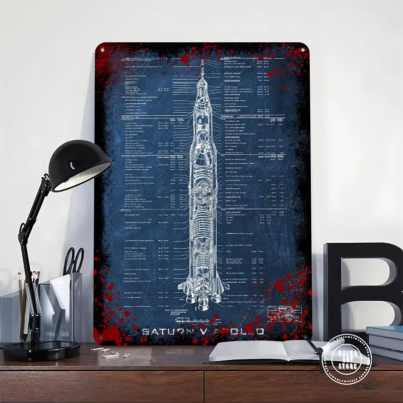 Saturn V Apollo Printed Poster Customized Wall Art Retro Vintage Metal Tin Signs for Home Living Room Decorations Office Decor