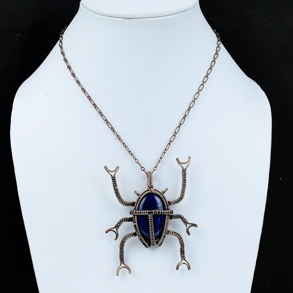 Lapis Lazuli Pendant Copper Wire Wrapped Pendant Lapis Lazuli Copper Jewelry Gemstone Pendant Gift For Women Beetle Pendant Handmade Jewelry