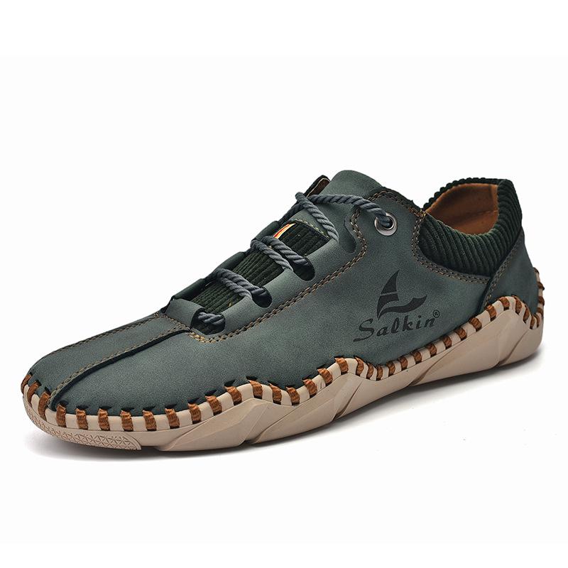 Spring 2022 Men's Casual Leather Moccasins - Fashionable, Sock-Style, Large Size, Handmade Shoes