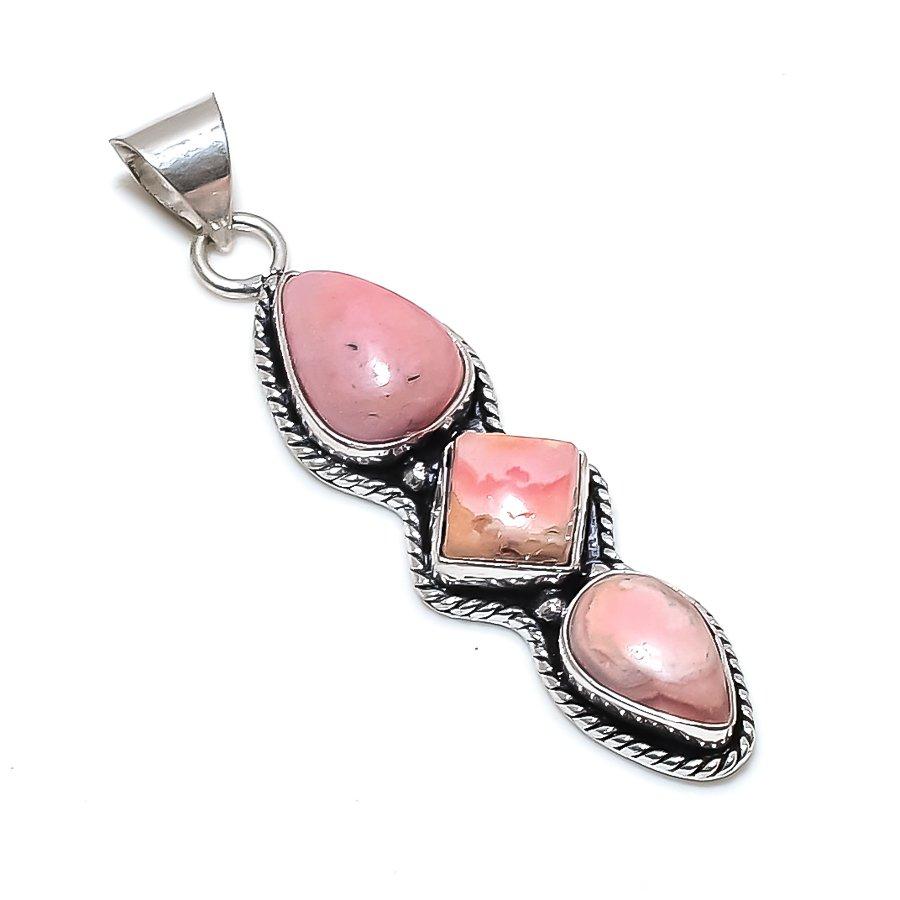 Rhodochrosite Gemstone Handmade 925 Sterling Silver Jewelry Pendant 2.40" SU-9867