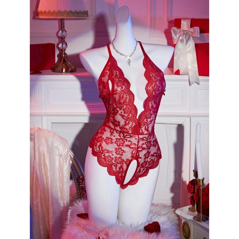 Sexy Crotchless Lingerie Women Lace Hollow Bra Set Transparent Deep V Open Bra Sexy Underwear Sets Valentine's Erotic Costumes