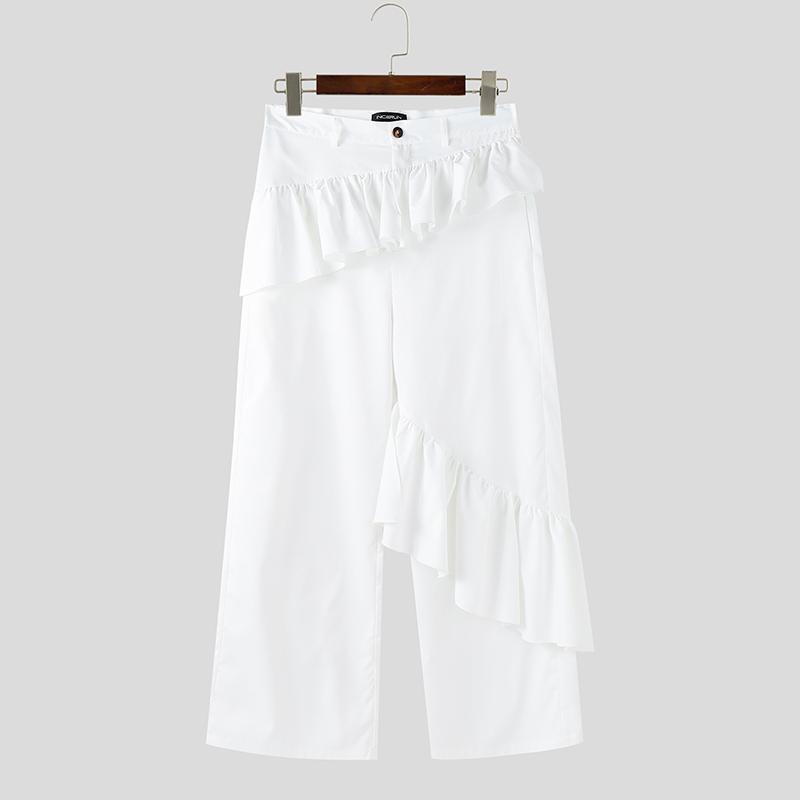 

INCERUN Мужские брюки на молнии с оборками, повседневные, длинные, прямые 5XL белый