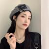 Fragrant Style All-match Plaid PU Leather Women Berets Houndstooth Korean Style Hat Painter Hat