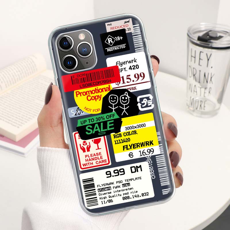 Stamp Label Barcode Phone Case For Apple iPhone 17 Air 16 15 Plus 14 + 13 Mini 12 11 Pro Max 7 8 SE 16Max Soft Shell Cover Coque