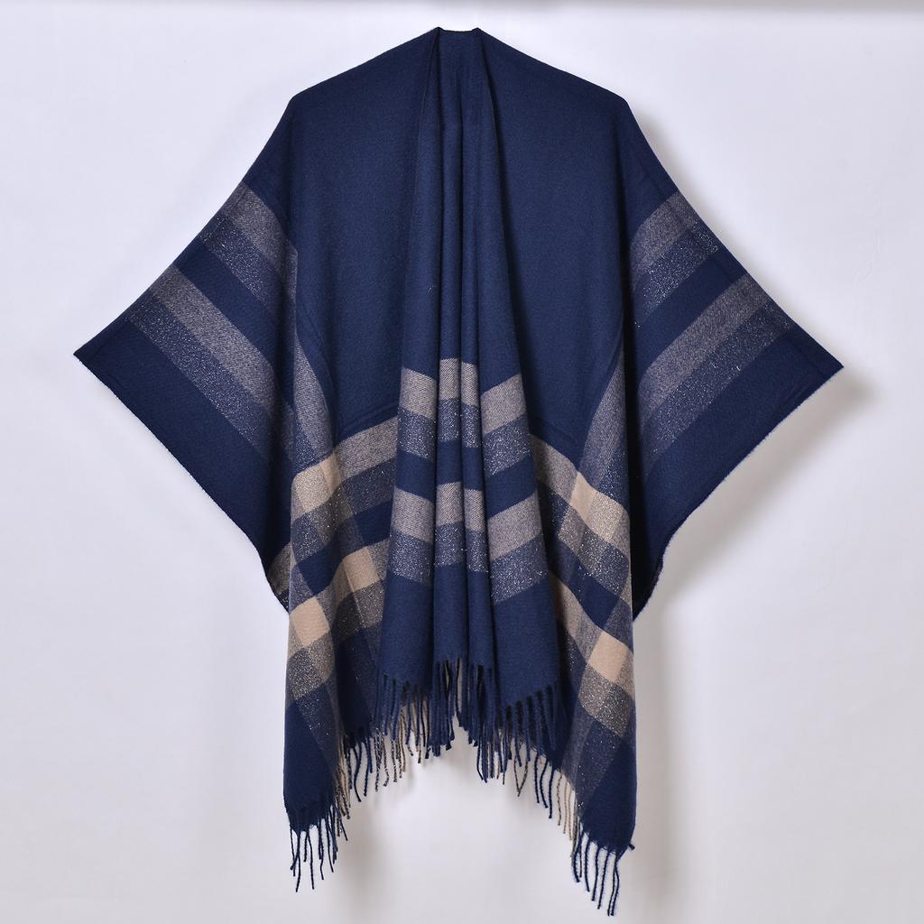 Foreign Trade, New Tassel Split Shawl Autumn and Winter Women's Simple Plaid Jacquard Scarf Cape